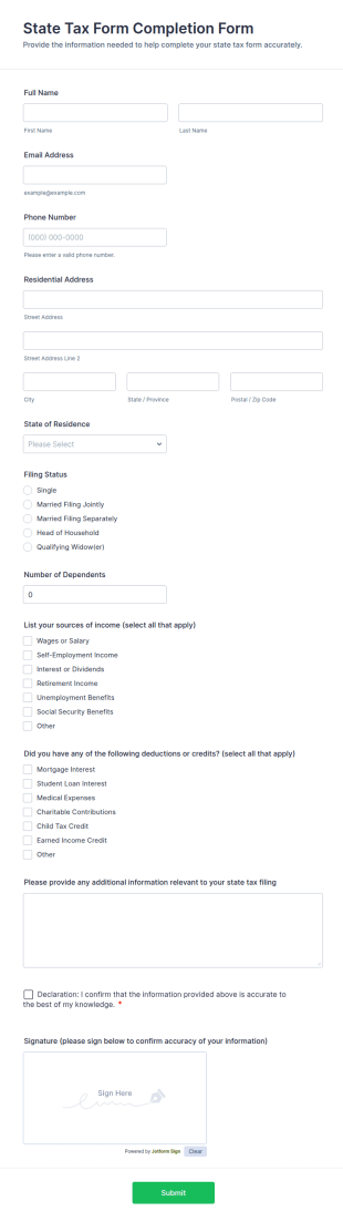 State Tax Form Completion Form