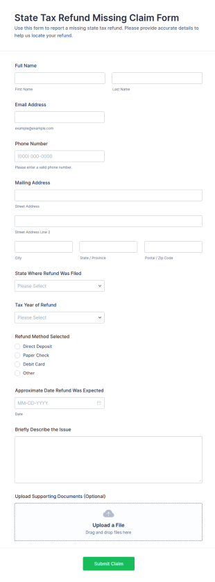 State Tax Refund Missing Claim Form Template