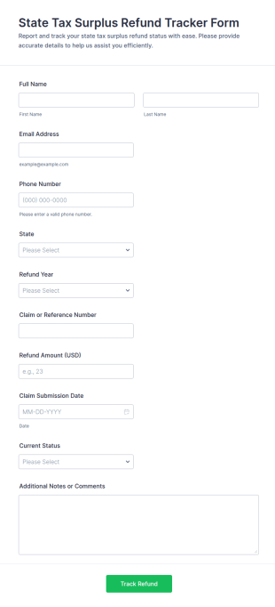 State Tax Surplus Refund Tracker Form Template
