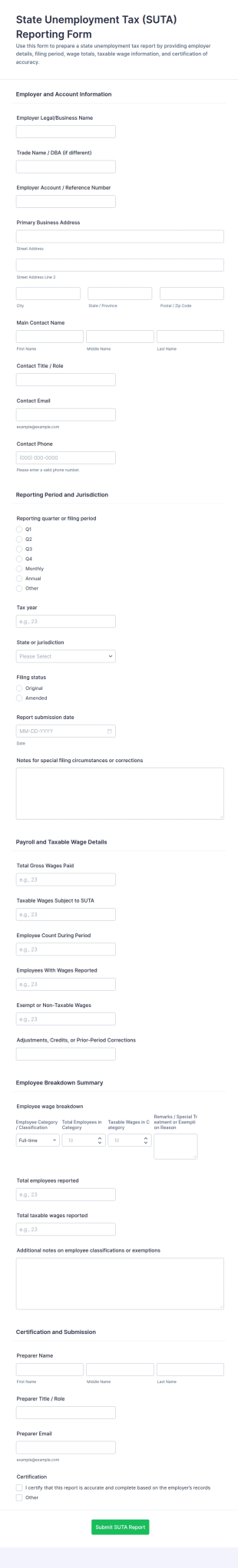 State Unemployment Tax (SUTA) Reporting Form Template