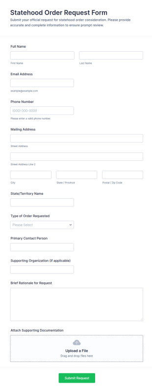Statehood Order Request Form Template