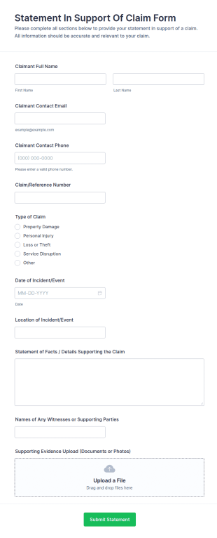 Statement In Support Of Claim Form Template