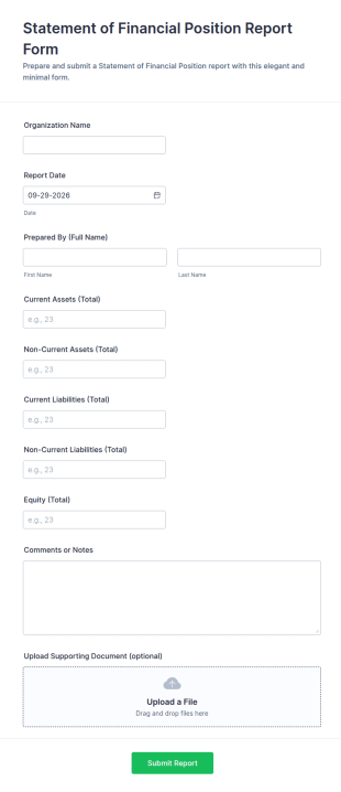 Statement Of Financial Position Report Form Template