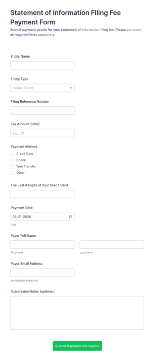 Statement Of Information Filing Fee Payment Form Template
