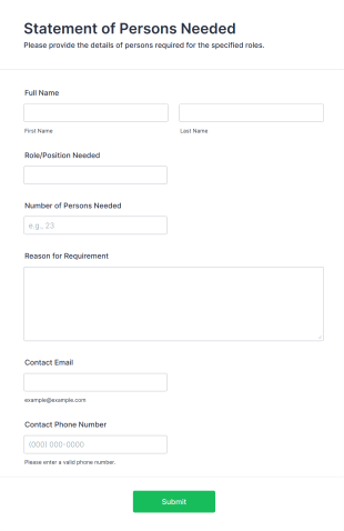 Statement Of Persons Needed Form Template
