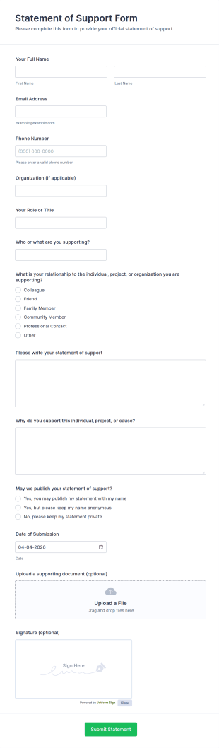 Statement Of Support Form Template