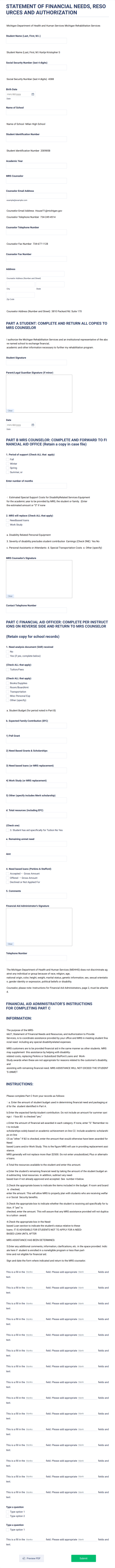 Statement Of Financial Needs Authorization Form Template