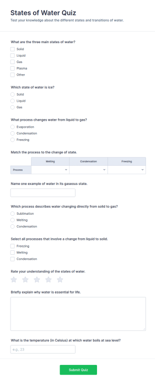 States Of Water Quiz Form Template