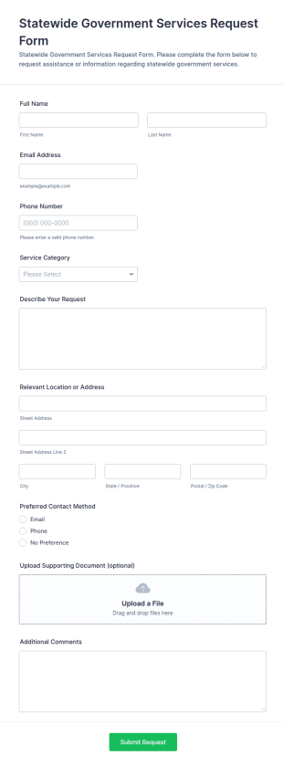Statewide Government Services Request Form Template