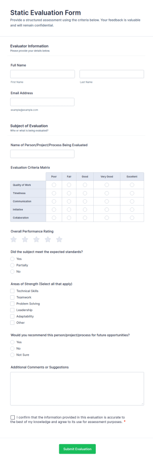 Static Evaluation Form Template