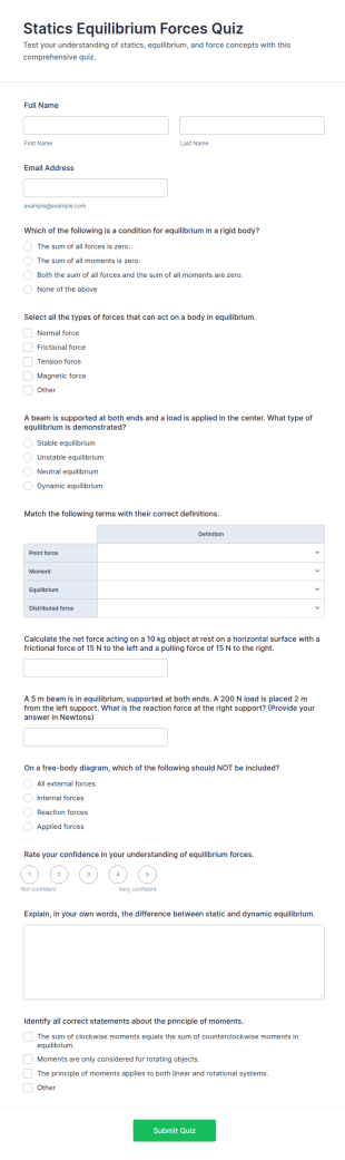 Statics Equilibrium Forces Quiz Form Template