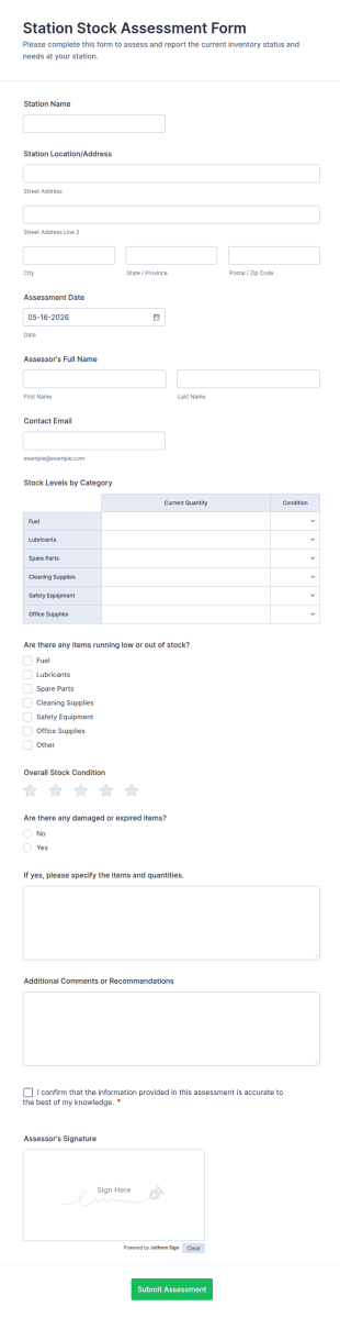Station Stock Assessment Form Template