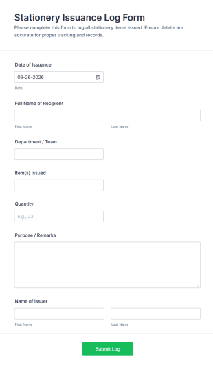 Stationery Issuance Log Form Template