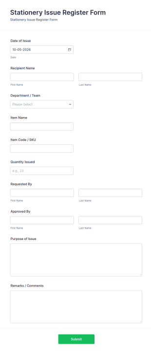 Stationery Issue Register Form Template