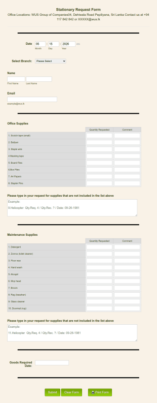 Stationery Order Form Template