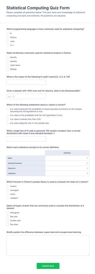 Statistical Computing Quiz Form Template