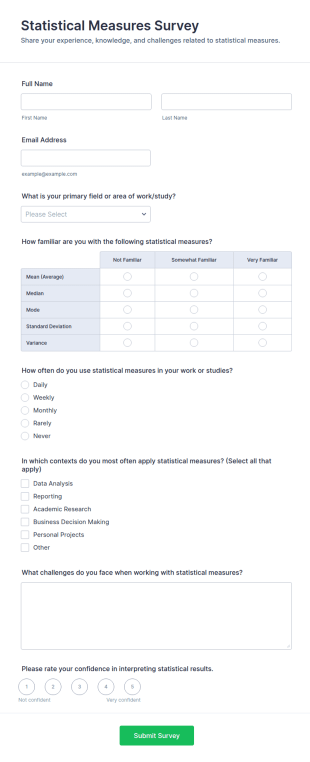 Statistical Measures Survey Form Template