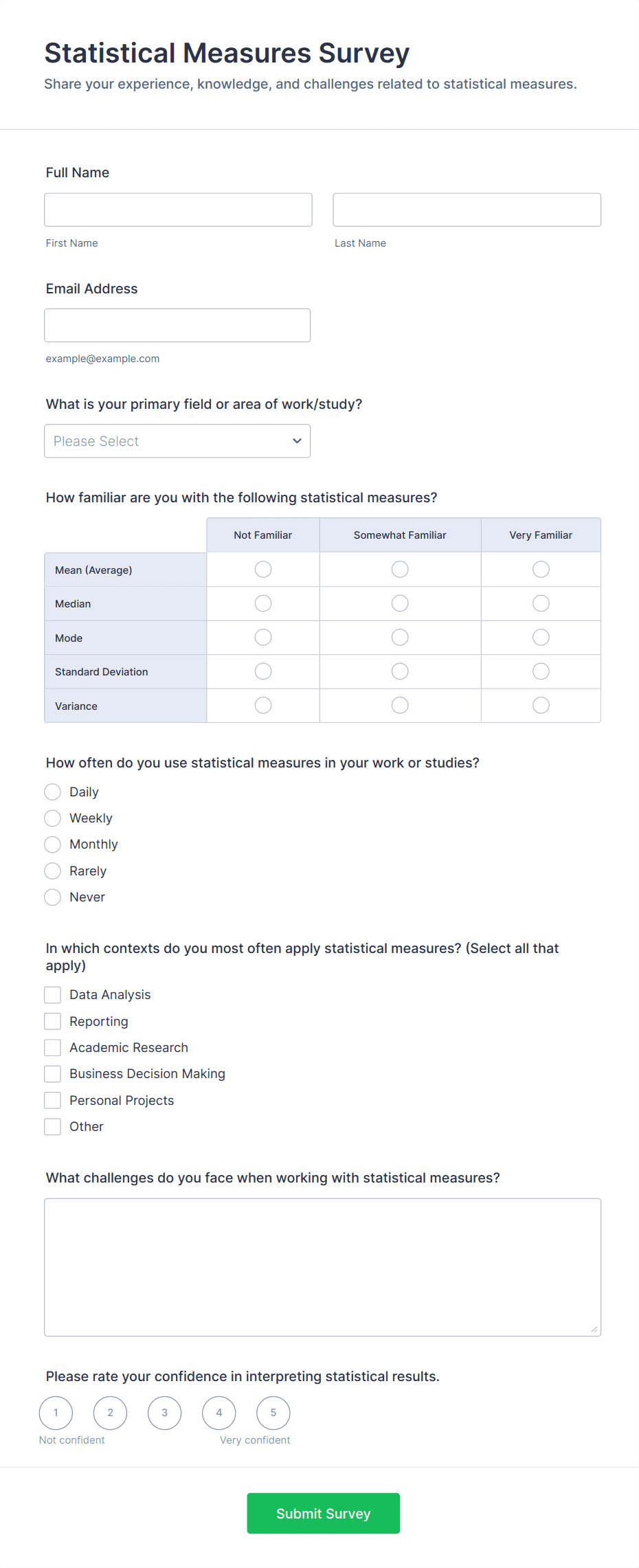 Statistical Measures Survey Form Template | Jotform
