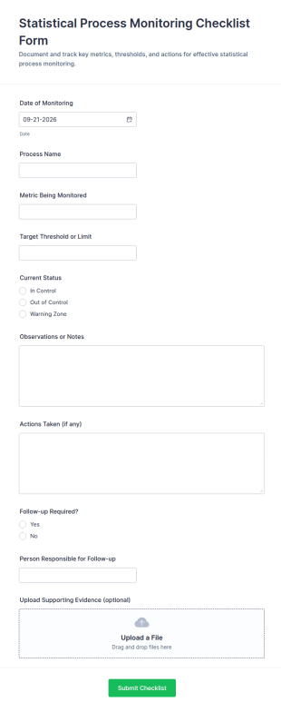 Statistical Process Monitoring Checklist Form Template