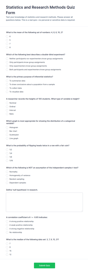Statistics And Research Methods Quiz Form Template