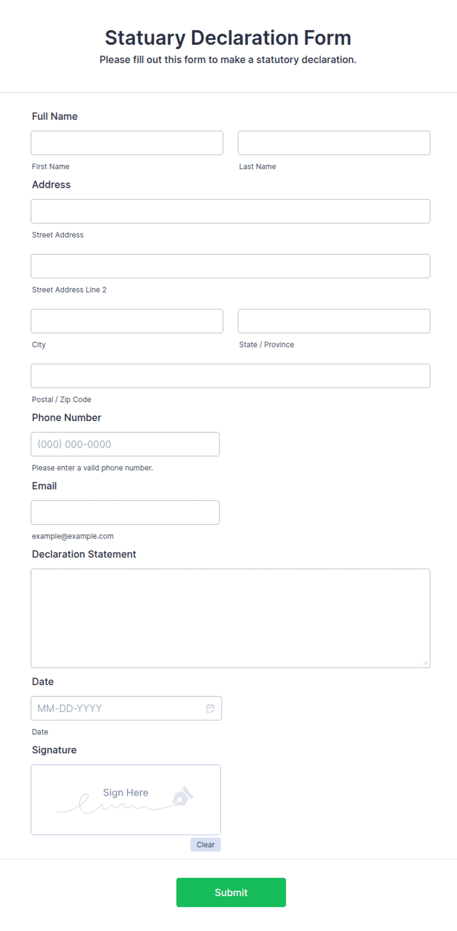 Statuary Declaration Form Template | Jotform