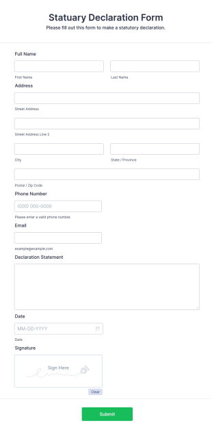 Statuary Declaration Form Template