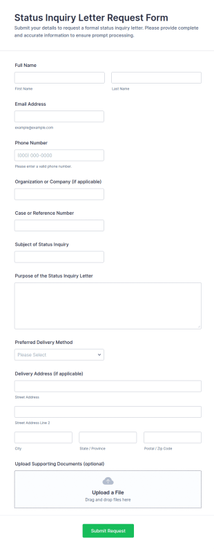 Status Inquiry Letter Request Form Template