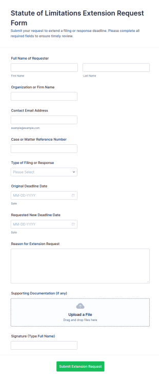 Statute Of Limitations Extension Request Form Template
