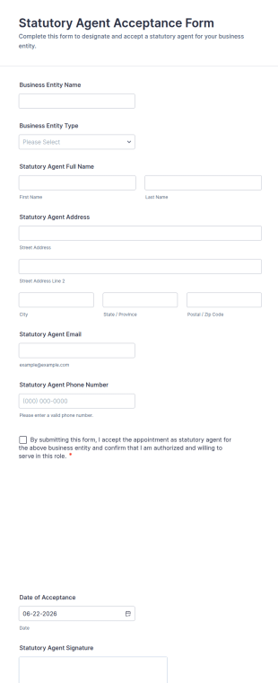 Statutory Agent Acceptance Form Template