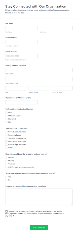 Stay Connected With Our Organization Form Template