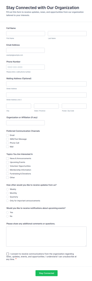 Stay Connected With Our Organization Form Template