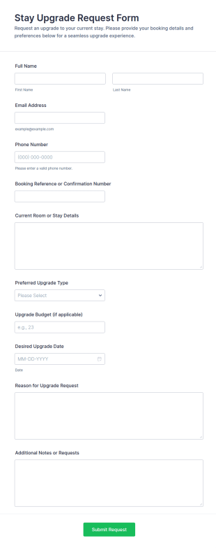 Stay Upgrade Request Form Template