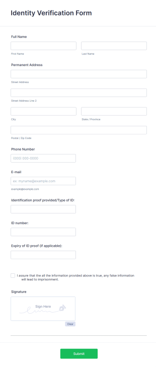 Personal Identity Verification Form Template