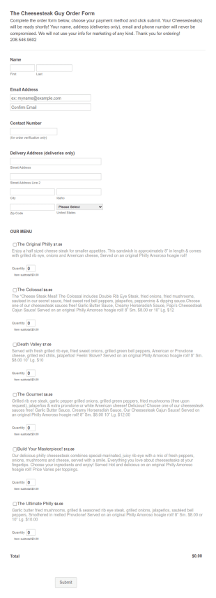 Steak Order Form Template