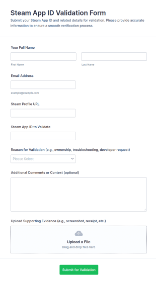 Steam App ID Validation Form Template