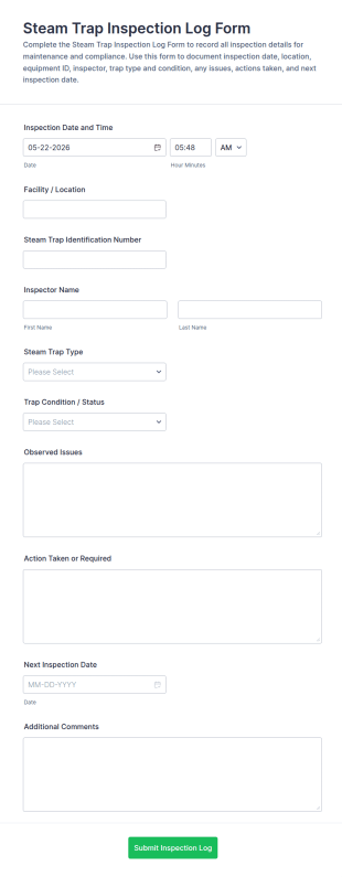 Steam Trap Inspection Log Form Template