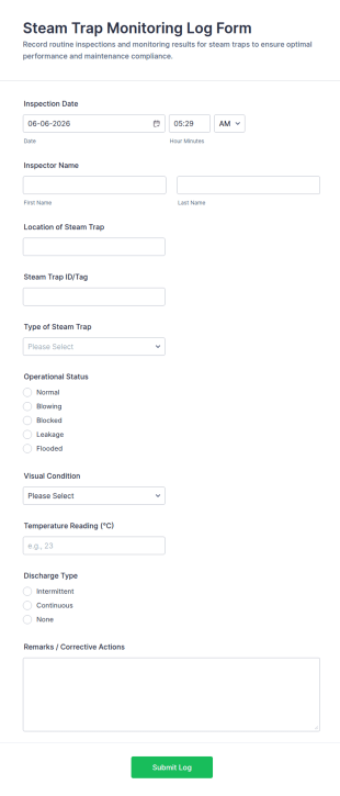 Steam Trap Monitoring Log Form Template