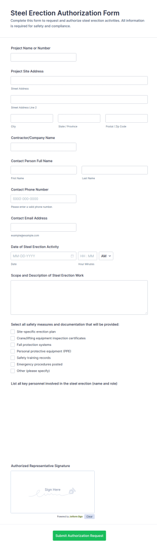 Steel Erection Authorization Form Template