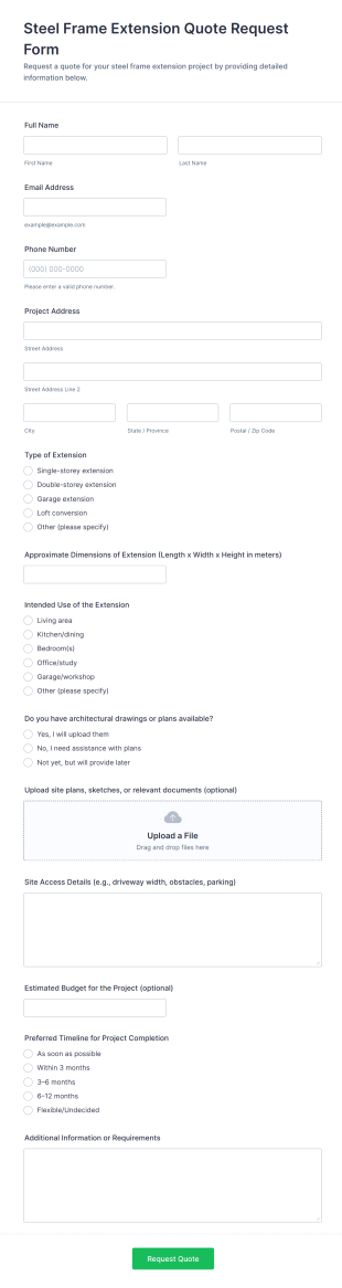 Steel Frame Extension Quote Request Form Template