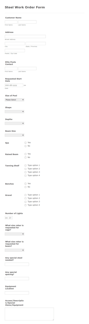 Steel Work Order Form Template