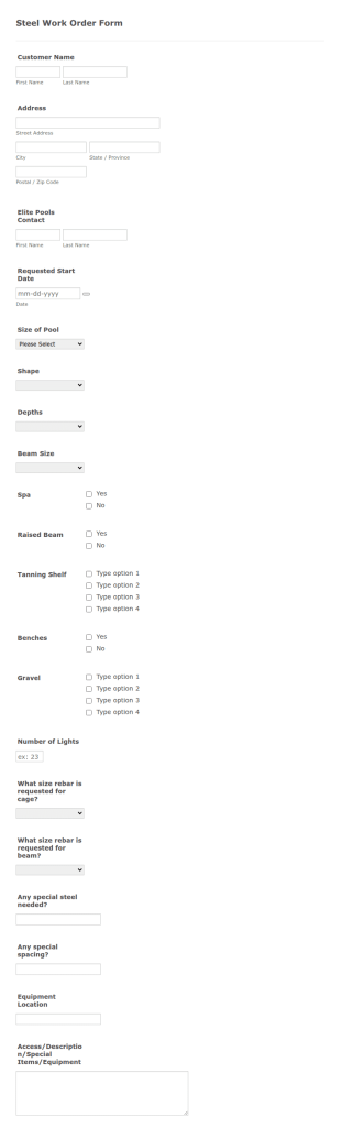 Steel Work Order Form Template