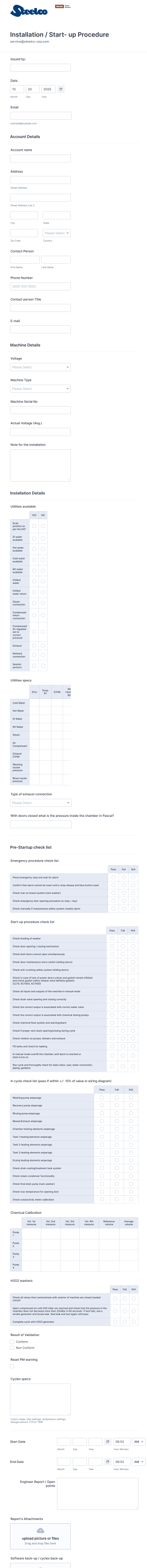 Machine Installation Checklist Form Template