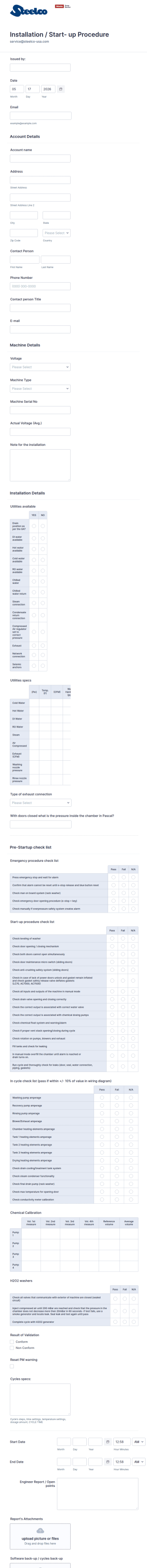 Machine Installation Checklist Form Template