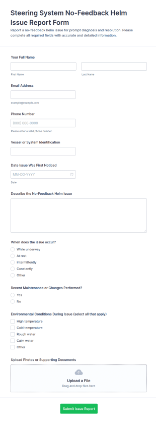 Steering System No Feedback Helm Issue Report Form Template