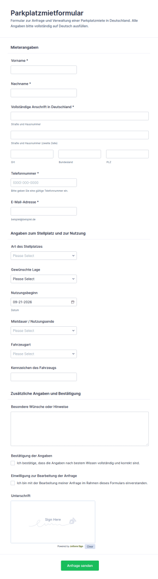Stellplatzmietanfrage