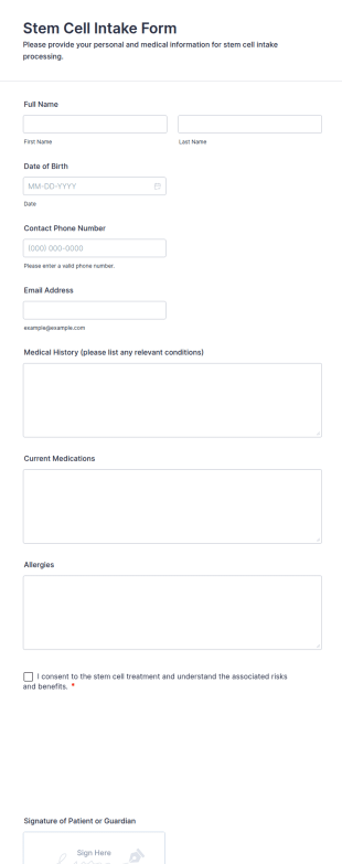 Stem Cell Intake Form Template