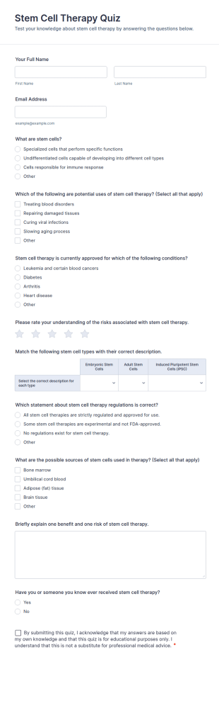 Stem Cell Therapy Quiz Form Template