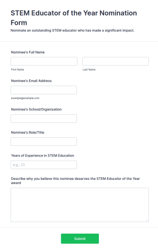 STEM Educator Of The Year Nomination Form Template
