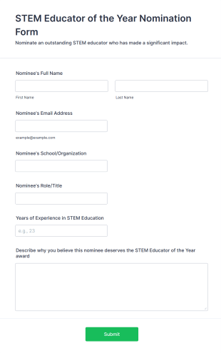 STEM Educator Of The Year Nomination Form Form Template