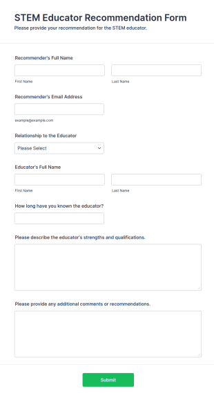 STEM Educator Recommendation Form Template